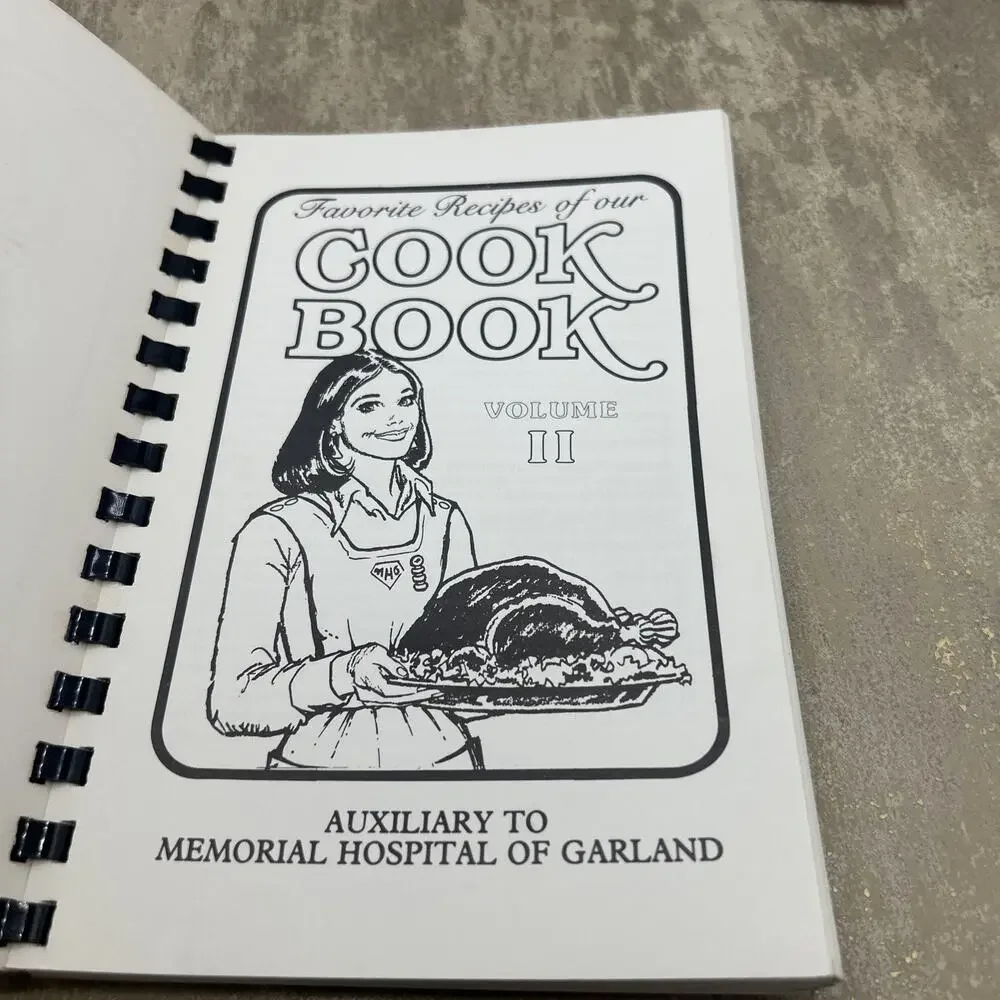 1979 1980s GARLAND MEMORIAL HOSPITAL AUXILIARY COOKBOOK SET VOLUME I and II, TX